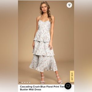 Lulu’s Blue floral cascading midi dress | S